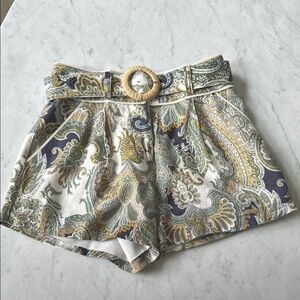 Veronica Beard Hobbes Paisley Linen Belted Shorts Size 0